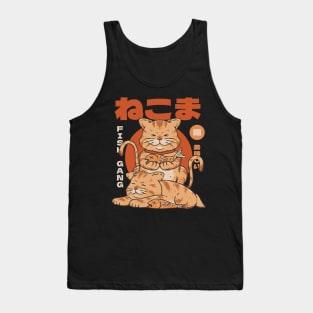 Duo Meow Fish Gang - Playful Orange Cats Catching Fish Art Tank Top